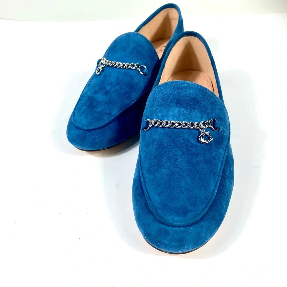 Coach Hanna Suede Logo Loafers Blue Size 6 NEW